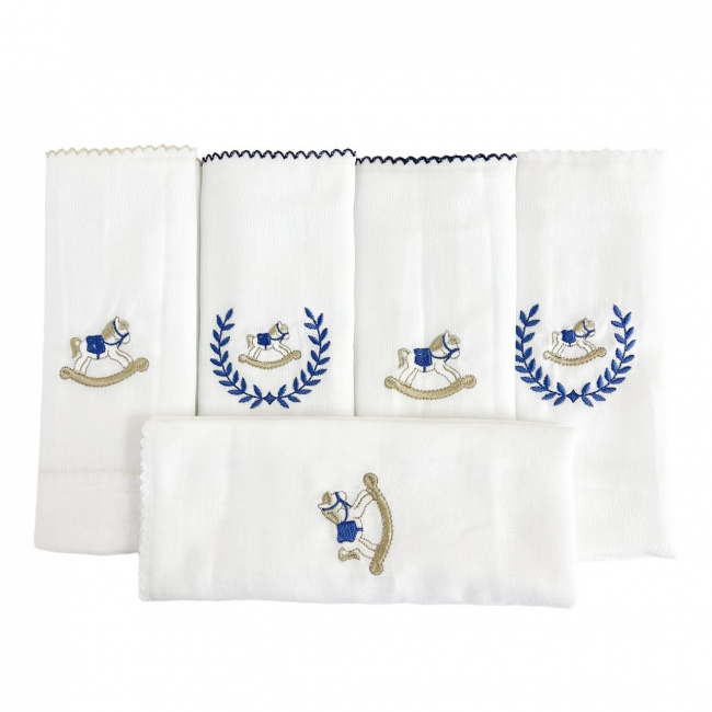 Conjunto 5 Fraldas para Bebê Cremer Luxo Cavalinho de Pau Azul