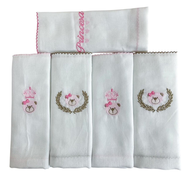 Conjunto 5 Fraldas para Bebê Cremer Luxo Chegou uma Princesa Rosa