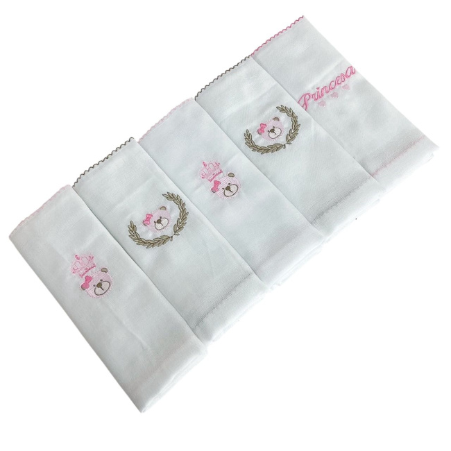 Conjunto 5 Fraldas para Bebê Cremer Luxo Chegou uma Princesa Rosa