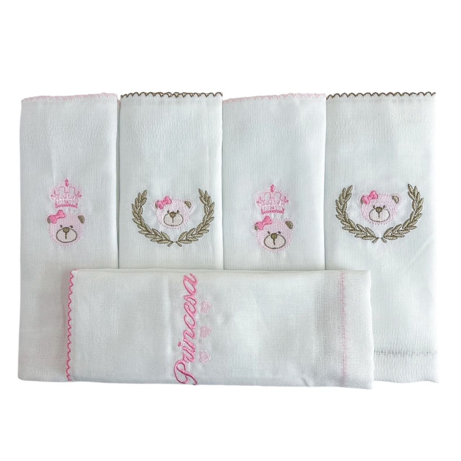 Conjunto 5 Fraldas para Bebê Cremer Luxo Chegou uma Princesa Rosa