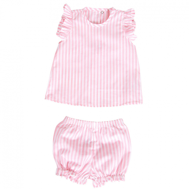 Conjunto Batinha Curto para Bebê 2 Peças GG Listrado Rosa