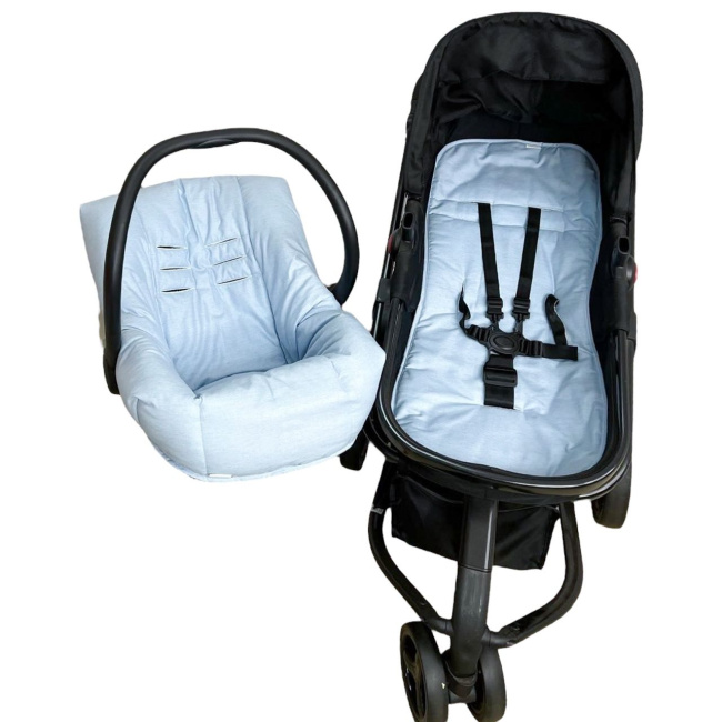 Conjunto Capa para Carrinho + Bebê Conforto Linho Azul