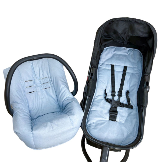 Conjunto Capa para Carrinho + Bebê Conforto Linho Azul