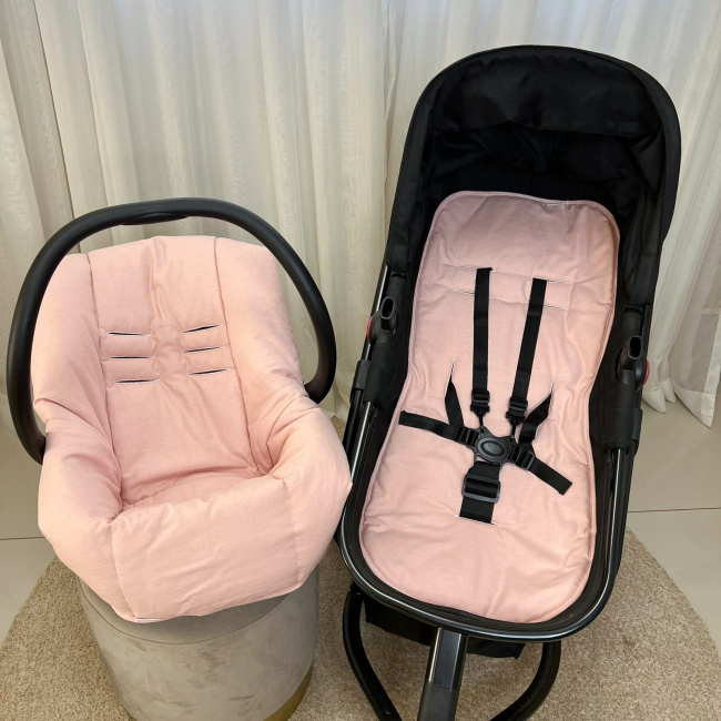 Conjunto Capa para Carrinho + Bebê Conforto Linho Rosê