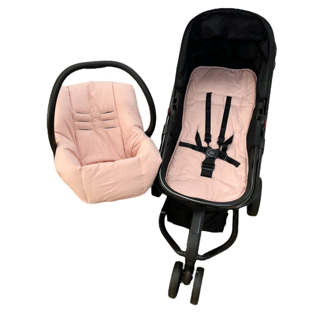 Conjunto Capa para Carrinho + Bebê Conforto Linho Rosê