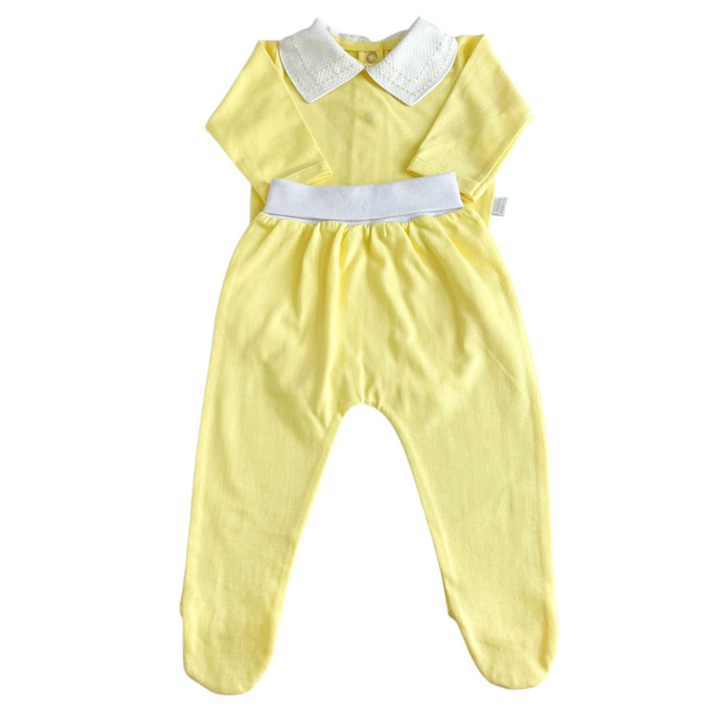 Conjunto Clássico 2 Peças para Bebê Gola Piquê Pontilhado Amarelo - Tamanho Único