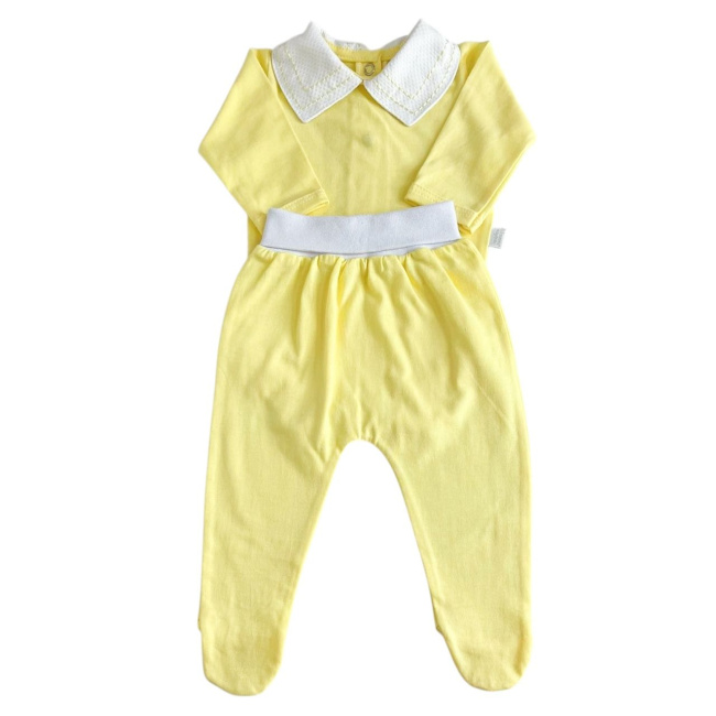 Conjunto Clássico 2 Peças para Bebê Gola Piquê Pontilhado Amarelo - Tamanho Único