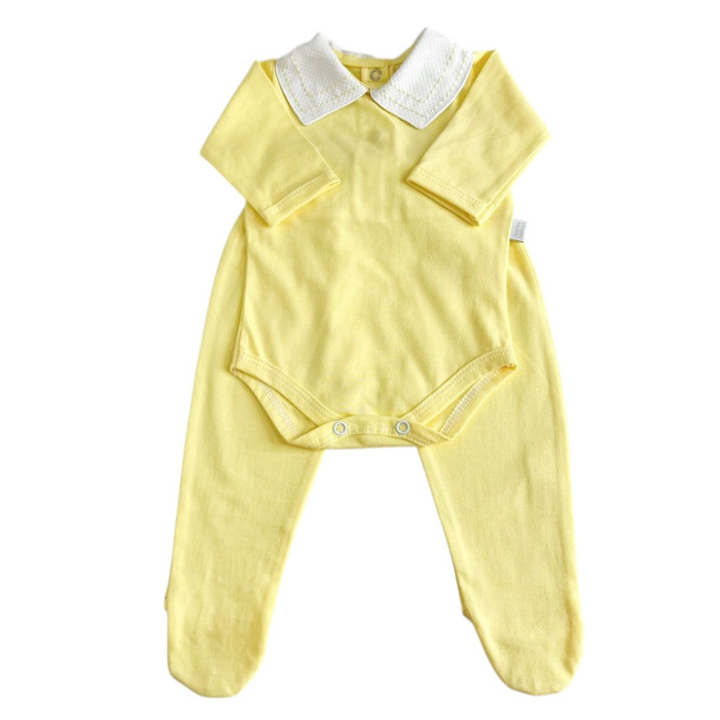 Conjunto Clássico 2 Peças para Bebê Gola Piquê Pontilhado Amarelo - Tamanho Único