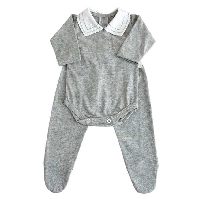 Conjunto Clássico 2 Peças para Bebê Gola Piquê Pontilhado Cinza - Tamanho Único