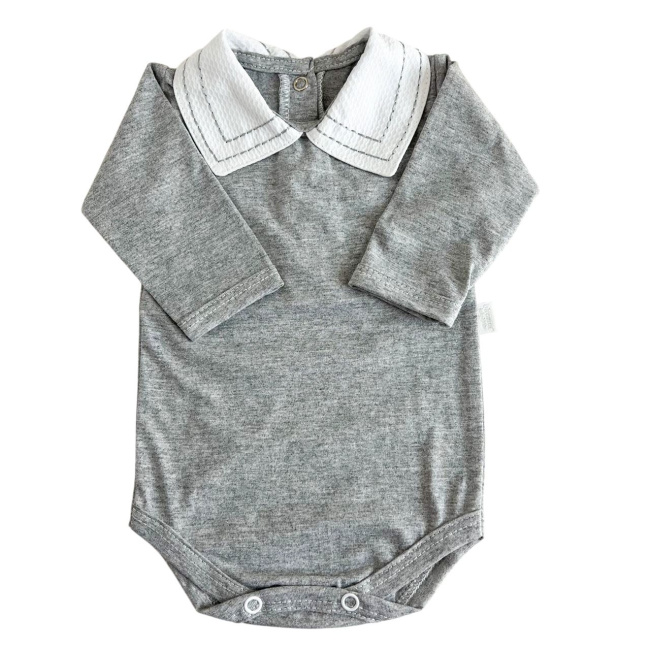 Conjunto Clássico 2 Peças para Bebê Gola Piquê Pontilhado Cinza - Tamanho Único