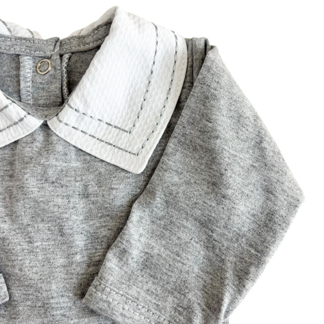 Conjunto Clássico 2 Peças para Bebê Gola Piquê Pontilhado Cinza - Tamanho Único