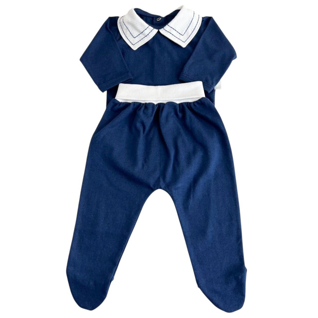 Conjunto Clássico 2 Peças para Bebê Gola Piquê Pontilhado Marinho - Tamanho Único