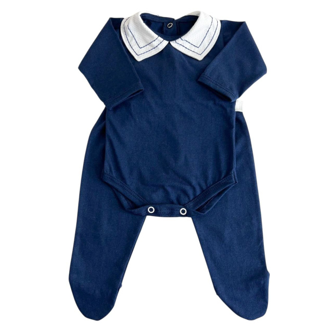 Conjunto Clássico 2 Peças para Bebê Gola Piquê Pontilhado Marinho - Tamanho Único