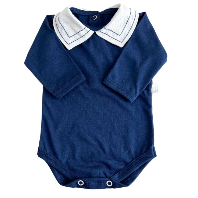 Conjunto Clássico 2 Peças para Bebê Gola Piquê Pontilhado Marinho - Tamanho Único