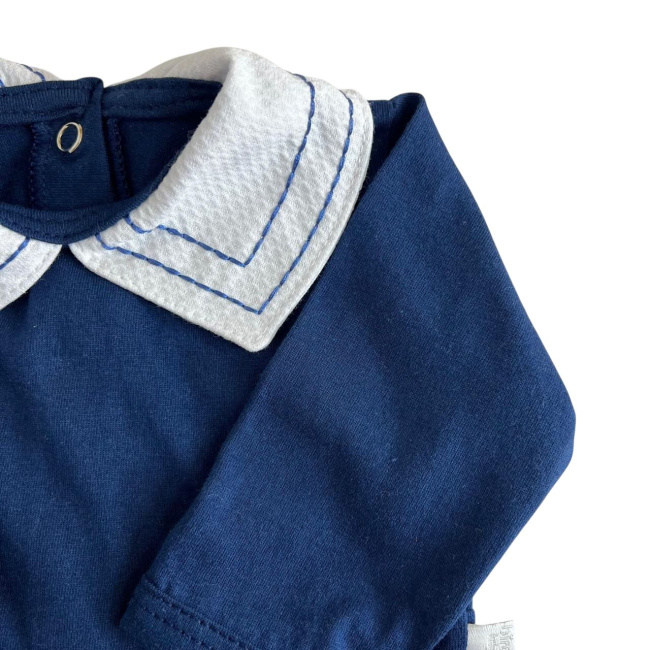 Conjunto Clássico 2 Peças para Bebê Gola Piquê Pontilhado Marinho - Tamanho Único