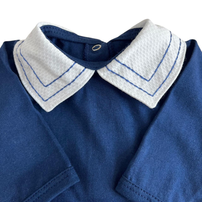 Conjunto Clássico 2 Peças para Bebê Gola Piquê Pontilhado Marinho - Tamanho Único