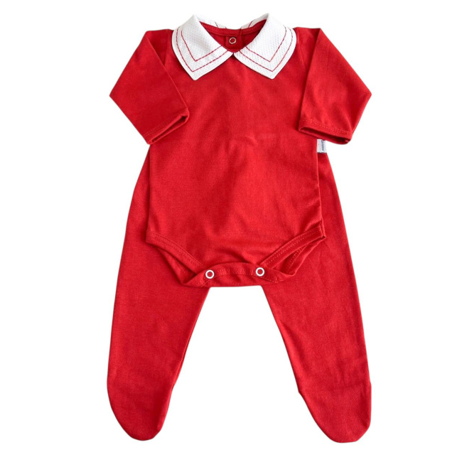 Conjunto Clássico 2 Peças para Bebê Gola Piquê Pontilhado Vermelho - Tamanho Único