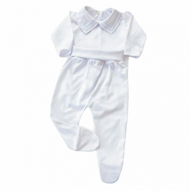 Conjunto Clássico 2 Peças para Bebê Gola Piquet Branco/Pontilhado Azul - Tamanho Único