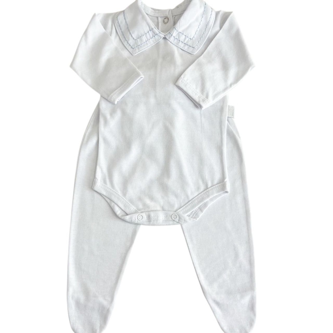 Conjunto Clássico 2 Peças para Bebê Gola Piquet Branco/Pontilhado Azul - Tamanho Único