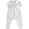 Conjunto Clássico 2 Peças para Bebê Gola Piquet Branco/Pontilhado Azul - Tamanho Único