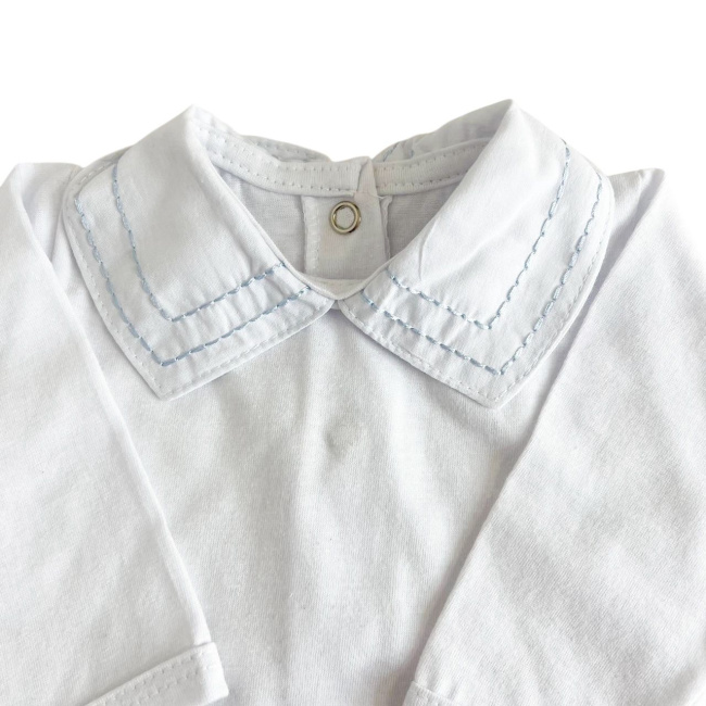 Conjunto Clássico 2 Peças para Bebê Gola Piquet Branco/Pontilhado Azul - Tamanho Único