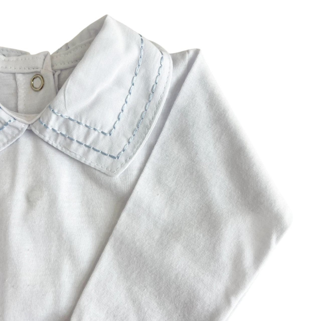 Conjunto Clássico 2 Peças para Bebê Gola Piquet Branco/Pontilhado Azul - Tamanho Único