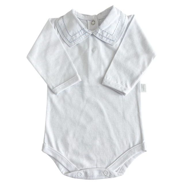 Conjunto Clássico 2 Peças para Bebê Gola Piquet Branco/Pontilhado Azul - Tamanho Único