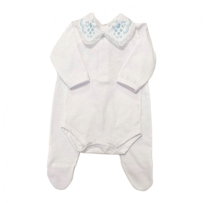 Conjunto Clássico 2 Peças para Bebê Gola Piquet Passarinho Branco/Azul - Tamanho Único