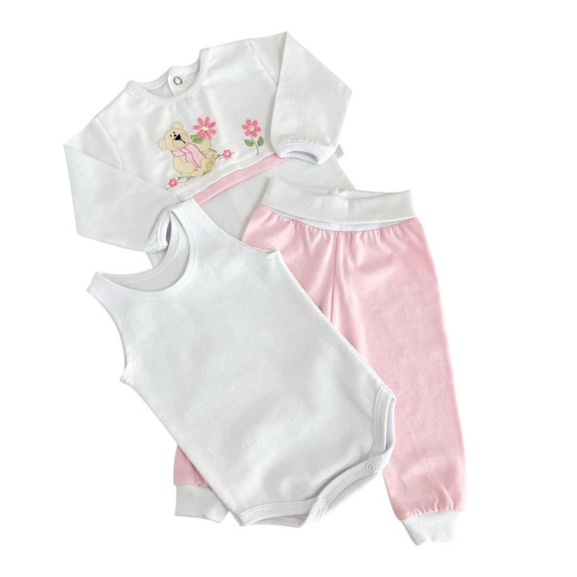 Conjunto Pagão 3 Peças Bordado Teddy Bear Rosa - Tamanho Único