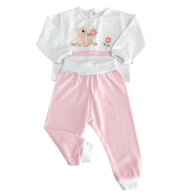 Conjunto Pagão 3 Peças Bordado Teddy Bear Rosa - Tamanho Único