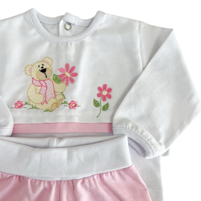 Conjunto Pagão 3 Peças Bordado Teddy Bear Rosa - Tamanho Único