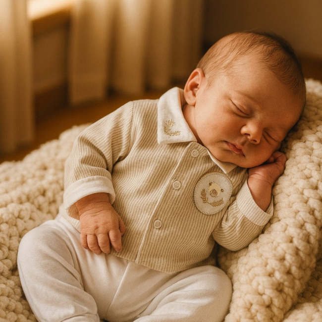Conjunto Pagão 3 Peças Listrado Bege Ursinho
