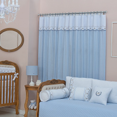 Cortina para Quarto de Bebê com Argolas Cavalinho de Pau Azul