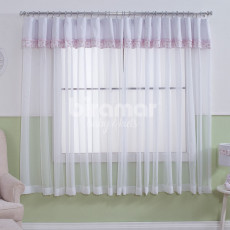 Cortina para Quarto de Bebê com Argolas Tiffany Floral  Rosa