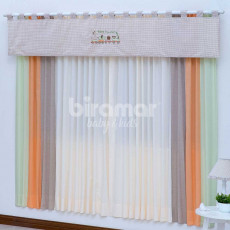 Cortina para Quarto de Bebê com Bandô Lapela Bordado Percal Lateral Safari Bege
