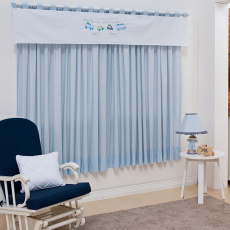 Cortina para Quarto de Bebê com Bandô Lapela Percal Barrado Holiday Azul