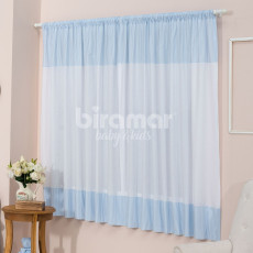 Cortina para Quarto de Bebê Percal Barrado Estampado Lollipop Coroinha Azul