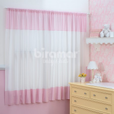 Cortina para Quarto de Bebê Percal Barrado Estampado Lollipop Listrado Rosa