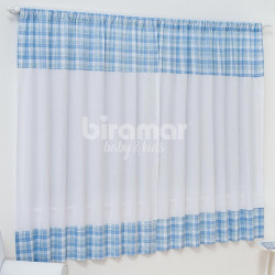 Cortina para Quarto de Bebê Percal Barrado Estampado Lollipop Xadrez Charlie Azul