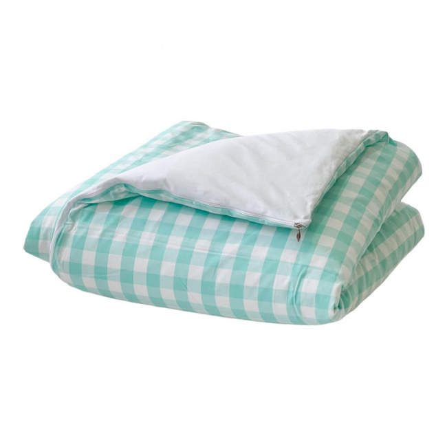 Edredom de Berço Estampa Dupla Face e Duvet Vichy Verde Mint