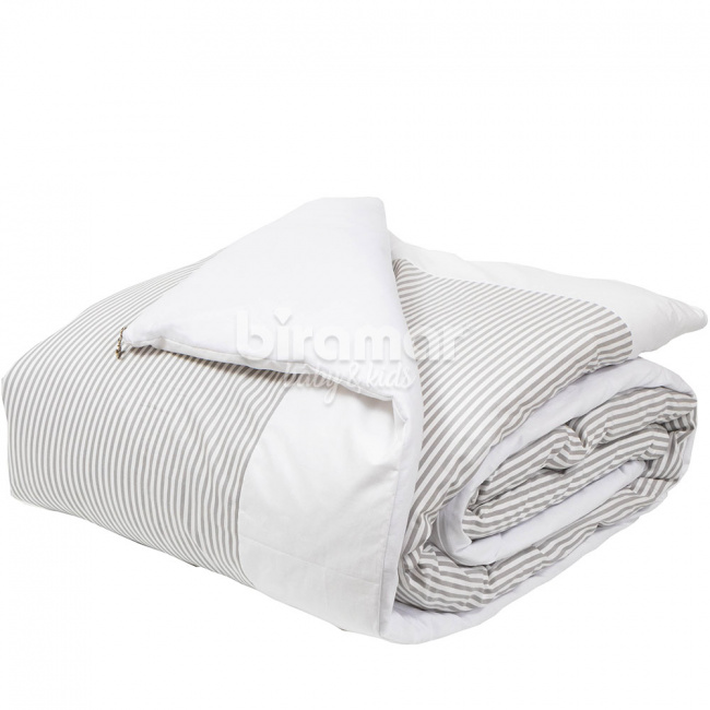 Edredom Solteiro Kids Dupla Face E Duvet Branco Listrado Cinza