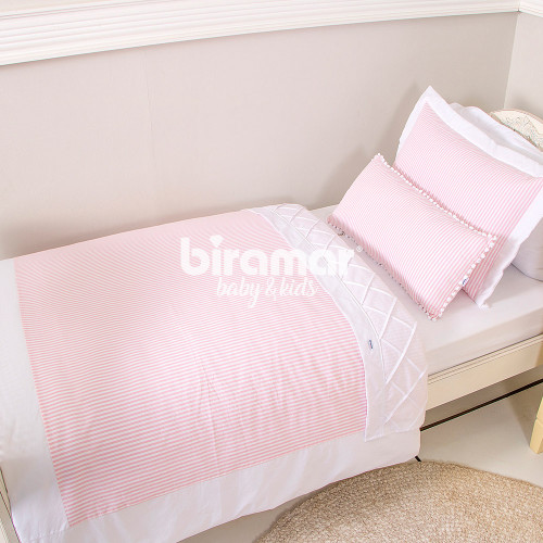 Edredom Solteiro Kids Dupla Face E Duvet Listrado Rosa Baby