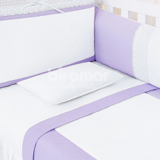 Enxoval de Berço Lollipop Milk Poá Lilás 9 peças com Mosquiteiro