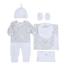 Gift Set para Bebê Damask Branco 7 Peças - Tamanho Único