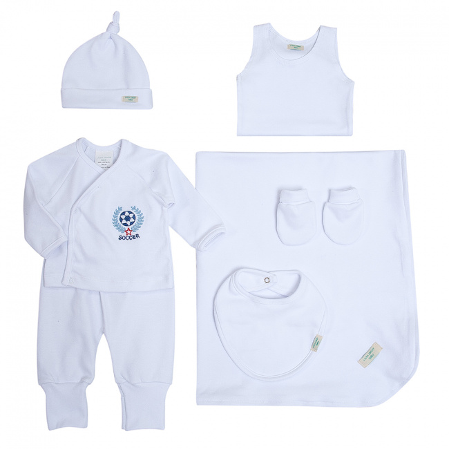 Gift Set para Bebê Goal Branco/Azul 7 Peças - Tamanho Único
