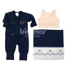 Gift Set para Bebê Nuit Bege e Marinho 4 Peças - Tamanho Único