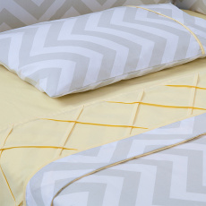 Jogo de Lençol para Berço 3 Peças Estampado Brooklyn Chevron Cinza/Amarelo Percal 180 Fios