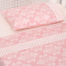 Jogo de Lençol para Berço 3 Peças Estampado Jardim Secreto Arabesco Rosa Percal 180 Fios