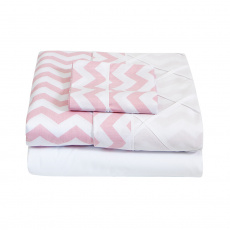 Jogo de Lençol para Berço 3 Peças Estampado Soho Chevron Rosa Percal 180 Fios