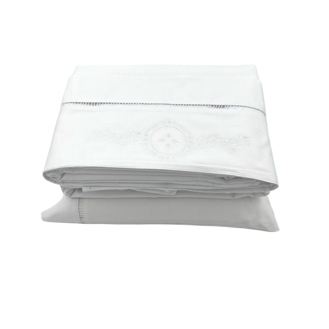 Jogo de Lençol para Berço 3 peças Percal 180 Fios 100% Algodão Ponto Palito Branco Brasão Branco